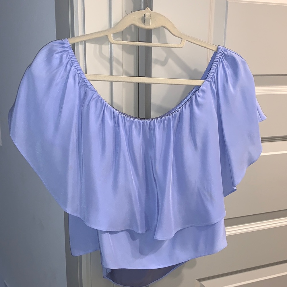 Amanda Uprichard off shoulder periwinkle blouse
